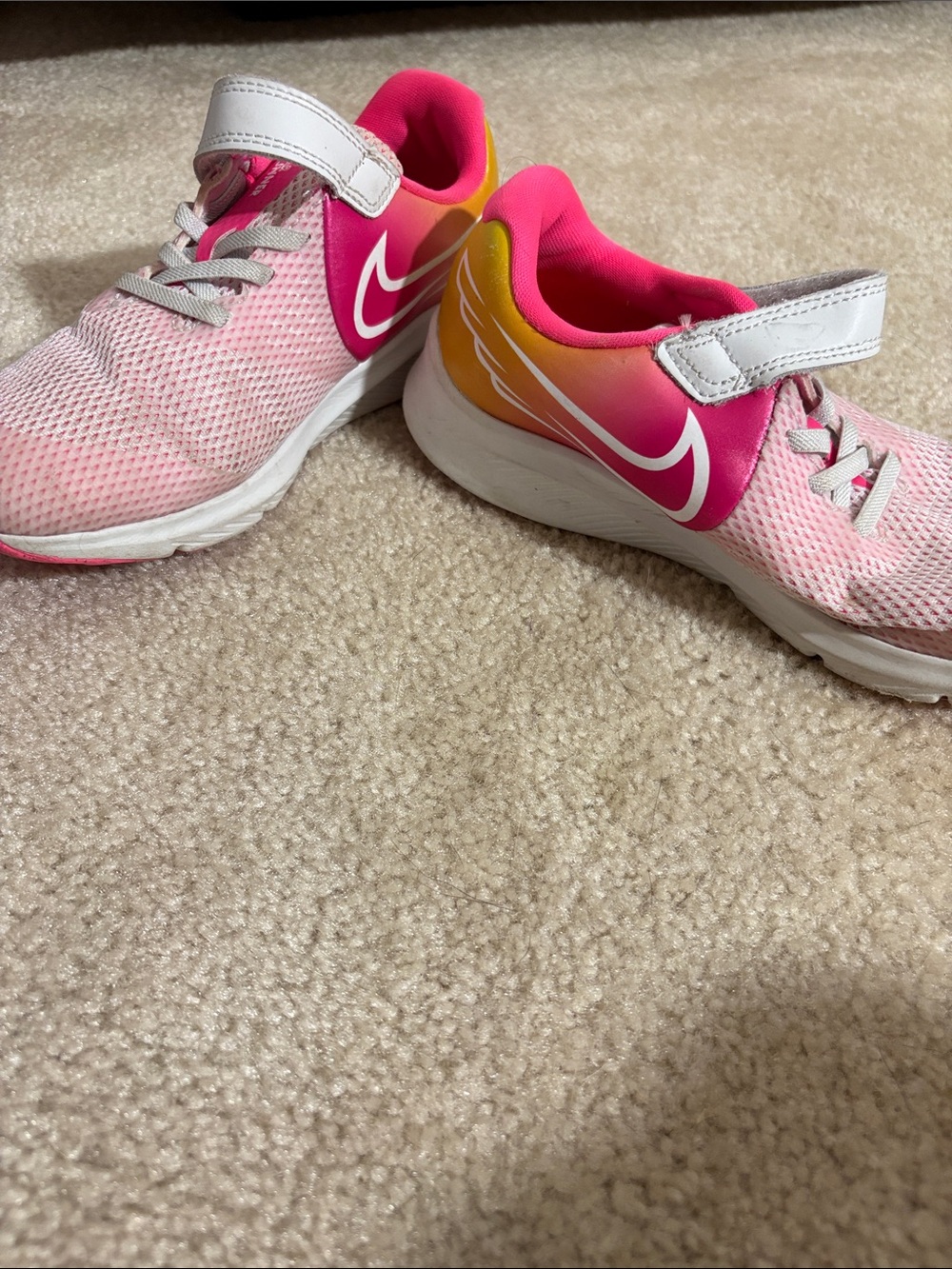 Nike Kids Pink and Yellow Gradient Velcro Sneakers